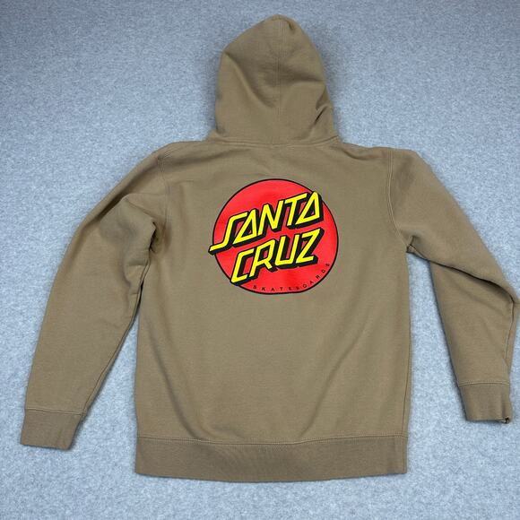 Santa Cruz Skateboards Hoodie Unisex Adult S Tan Zip Up Classic Dot Logo Pocket - Picture 7 of 10